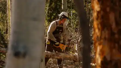 Arborist using chainsaw among woodland trees | Elite Tree Surgeons Telford